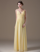 Robe demoiselle honneur maternité élégante jaune en chiffon col V