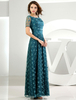 Robe dentelle mère-de-la-mariée manches courtes vert foncé parole longueur robe fête de mariage a-line Robes pour les invités de mariage