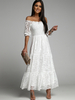 Robe Dentelle Stretch Polyester Col Bateau Demi-Manches En Dentelle