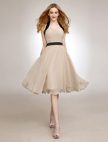 Robe dos nu mousseline demoiselle d’honneur Sash a-line Champagne or