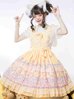 Robe Douce Lolita JSK Jaune Imprimé Sans Manches Robe Lolita Une Pièce