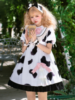 Robe douce Lolita OP à motif de vache blanche en polyester à manches courtes Robe douce une pièce Lolita