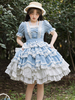 Robe douce Lolita OP Bleu Ciel Clair Manches Courtes Volants Dentelle Coton Robe Une Pièce Lolita classique
