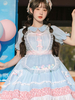Robe douce Lolita OP Robe bleu clair rose à pois deux tons à manches courtes une pièce