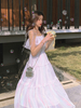 Robe douce Lolita Polyester Volants sans manches Casual Long Long Blanc Robe Lolita
