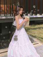 Robe douce Lolita Polyester Volants sans manches Casual Long Long Blanc Robe Lolita