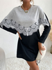 Robe Dourte Courte à Col Rond avec Manches Longues Bicolores Robe Femme