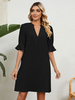 Robe Droite Bleu Ciel Clair Col En V Robe Tunique Femme Manches Courtes