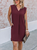 Robe Droite Courte Décontracté Femme à Col V avec Bretelles avec Poches Unicolore Robe Eté Sexy