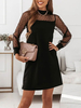 Robe Droite Courte en Dentelle Imprimé à Col Rond avec Manches Longues Coupe Cintrée Unicolore Robe Sexy