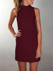 Robe Droite Courte en Mousseline Femme à Col Montant sans Manches Unicolore Robe Droite Sexy