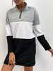 Robe Droite Courte Femme à Col Montant à Zip avec Manches Longues Tricolores