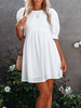 Robe Droite Courte Femme à Col Rond avec Manches Courtes Bas Evasée Unicolore