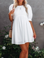 Robe Droite Courte Femme à Col Rond avec Manches Courtes Bas Evasée Unicolore