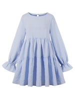 Robe Droite Courte Femme à Col Rond avec Manches Longues Amples Bas Evasée Unicolore