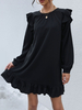Robe Droite Courte Femme à Col Rond avec Manches Longues Amples Bas Evasée Unicolore