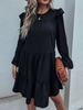 Robe Droite Courte Femme à Col Rond avec Manches Longues Amples Bas Evasée Unicolore