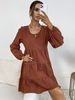 Robe Droite Courte Femme à Col Rond avec Manches Longues Amples Coupe Cintrée Bas Evasée Unicolore Robe Femme