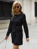 Robe Droite Courte Femme à Col Rond avec Manches Longues Coupe Cintrée à Lacets Unicolore