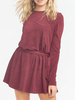 Robe Droite Courte Femme à Col Rond avec Manches Longues Coupe Cintrée à Lacets Unicolore