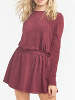 Robe Droite Courte Femme à Col Rond avec Manches Longues Coupe Cintrée à Lacets Unicolore