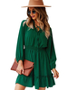 Robe Droite Courte Femme à Col V à Lacets avec Manches Longues Amples Coupe Cintrée Bas Evasée Unicolore Robe de Patineuse