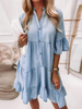 Robe Droite Courte Femme à Col V avec Manches Courtes Volantes Bas Evasée Unicolore