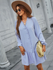 Robe Droite Courte Femme à Col V avec Manches Longues Bas Evasée Bicolores