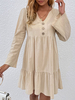 Robe Droite Courte Femme à Col V avec Manches Longues Volantes Bas Evasée Unicolore