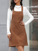 Robe Droite Courte Femme avec Bretelles à Col Carré Coupe Cintrée Unicolore