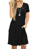 Robe Droite Courte Femme Décontracté à Col Rond avec Manches Courtes avec Poches Bas Evasée Unicolore Robe de Plage Robe Maxi