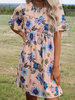 Robe Droite Courte Femme Décontracté Imprimé Eté à Col Rond avec Manches Courte Bas Evasée avec Poches Multicolores Robe Eté