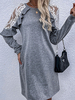 Robe Droite Courte Femme Dentelle Creusante à Col Rond avec Manches Longues Bicolores Robe Femme