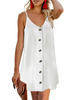 Robe Droite Courte Femme Eté avec Bretelle à Col V avec Boutons Bas Evasée Unicolore Robe Eté Sexy