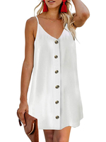 Robe Droite Courte Femme Eté avec Bretelle à Col V avec Boutons Bas Evasée Unicolore Robe Eté Sexy