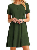 Robe Droite Courte Femme Eté avec Manche Courtes à Col Rond Bas Evasée Unicolore Robe Droite Robe de Plage