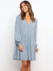 Robe Droite Courte Imprimé Fleurie à Col V avec Manches Longues Amples Coupe Cintrée Bas Evasée Unicolore Robe Femme