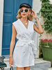 Robe Droite Courte Sans Manches à Col Revers avec Boutonnages à Lacets Unicolore Robe Sexy