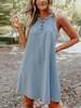 Robe Droite Décontracté Courte Femme à Col Rond à Lacets avec Bretelles Unicolore Robe Eté Sexy