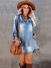 Robe Droite en Denim Femmes à Col Revers Coupe Cintrée Bas Evasée avec Manches Mi-Longues Fermeture avec Boutons
