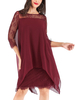 Robe droite en mousseline de soie bleu marine col fabuleux en tunique irrégulière Femme