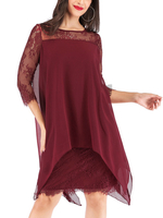 Robe droite en mousseline de soie bleu marine col fabuleux en tunique irrégulière Femme
