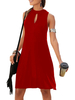 Robe Droite en Mousseline Femme Eté Courte avec Bretelles à Col Rond Coupe Cintrée Bas Evasée Unicolore Robe Eté