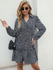 Robe Droite Femme Courte à Col Revers avec Manches Longues Amples Coupe Cintrée à Lacets Unicolore