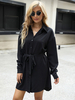 Robe Droite Femme Courte à Col Revers avec Manches Longues Amples Coupe Cintrée à Lacets Unicolore