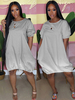 Robe Droite Femme Courte à Col Rond avec Manches Courtes Bicolores Robe Eté Maxi Robe de Plage