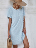 Robe Droite Femme Courte à Col Rond avec Manches Courtes Unicolore