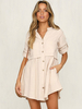 Robe Droite Femme Courte Décontracté à Col V avec Manches Courtes avec Poches Unicolore avec Boutons Unicolore Robe Blanche
