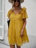 Robe Droite Femme Courte Femme à Col V avec Manches Courtes Bas Evasée Unicolore