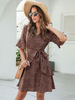 Robe Droite Femme Courte Imprimés à Col V avec Manches Courtes Volantes Coupe Cintrée à Lacets Bas Evasée Unicolore Robe Eté Robe de Patineuse